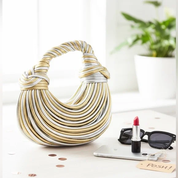 NEW Statement Metallic Gold and Silver Fringe Textured Handbag - Picture 7 of 7